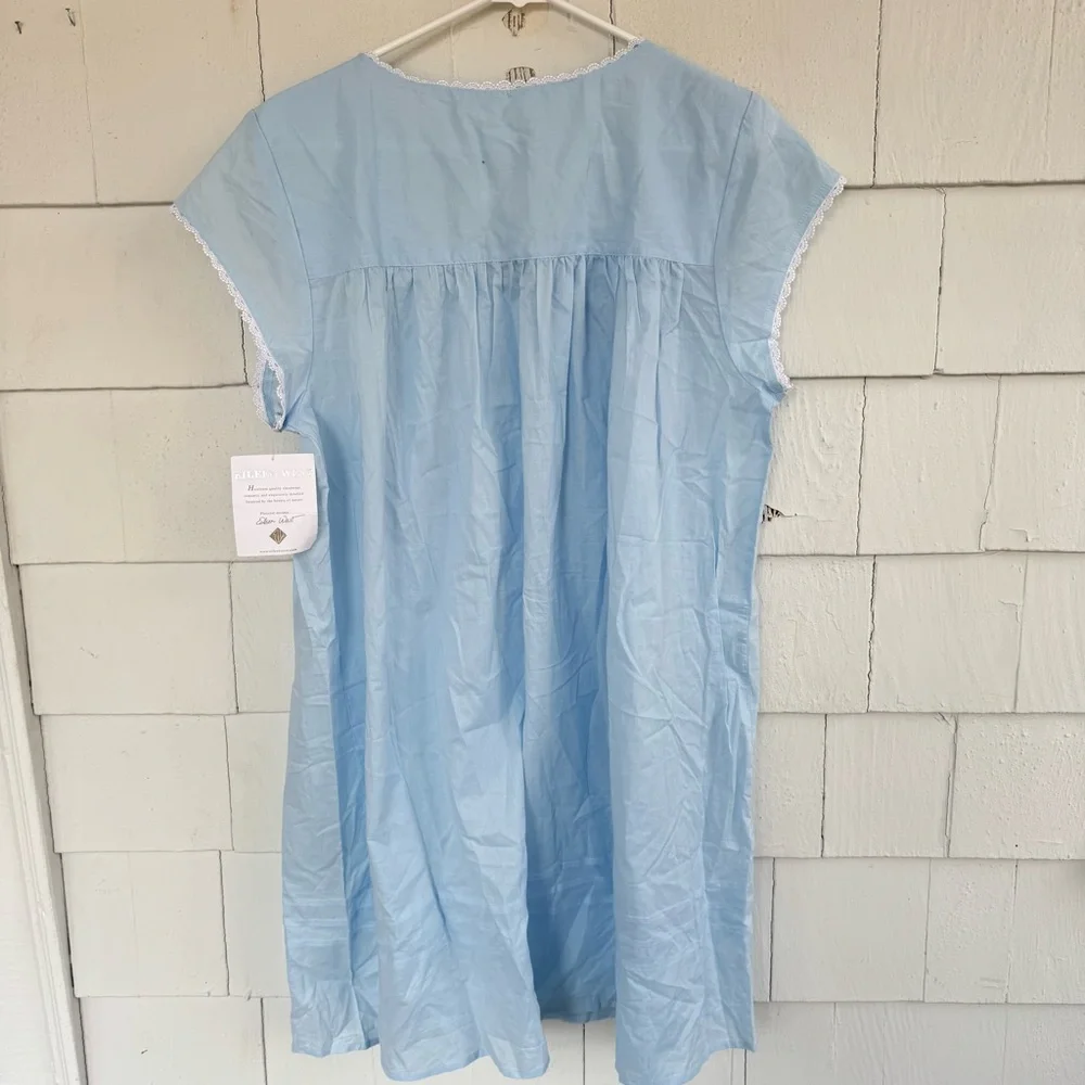 Eileen West Cap Sleeve Button Front Cotton Nightgown Blue size Large NWT NEW - Picture 7 of 7